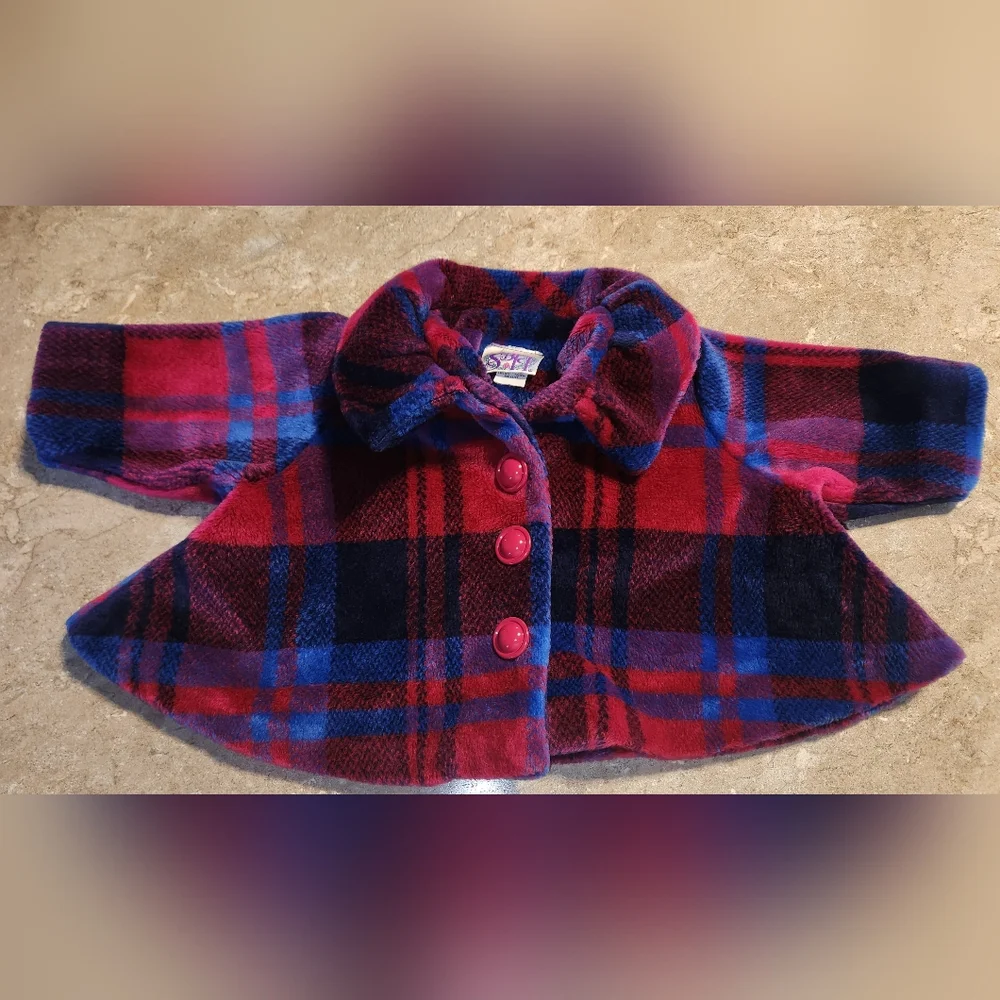 Storybook Heirlooms Vintage Plaid Holiday Pea Coat Girls Size 3t 90s Winter Pink